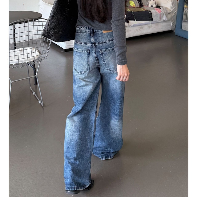 フェードステッチフロントボタンデニムパンツ 1col R02422