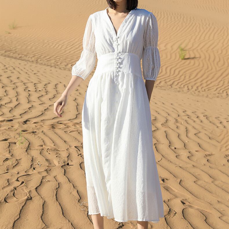 ワンピース Vネックワンピース 七分袖 ワンピ