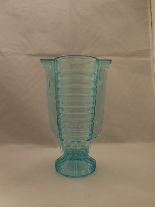 ブルーアールデコ花器Blue color glass vase (made in Japan)     