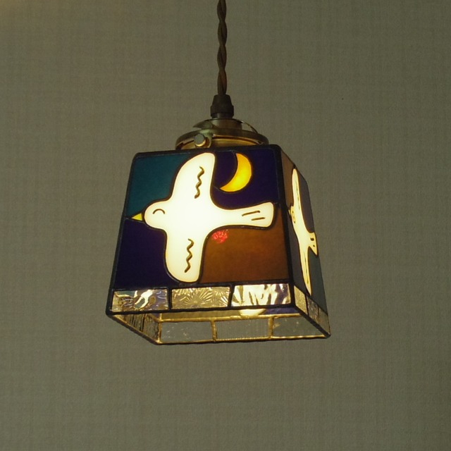 ペンダントランプ「 夜空と月と鳥さんのランプ」