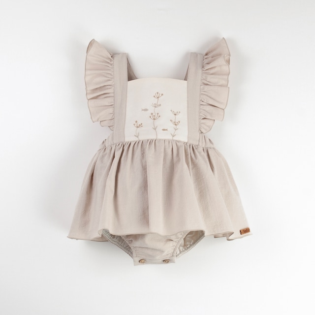 Popelin(ポペリン) / Sand romper suit with frill / 12-18M・2-3Y