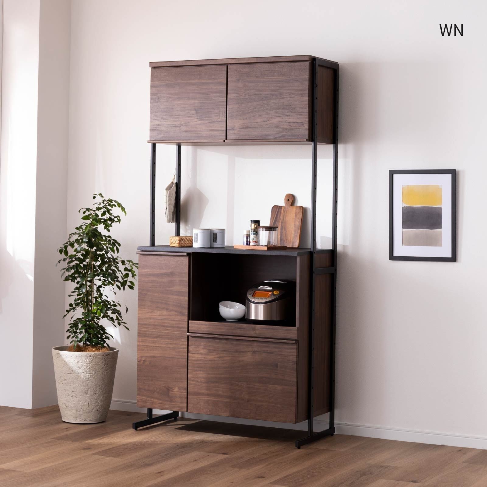 キッチンボード オープンボード 幅90 アイアン 脚 レンジボード オーク