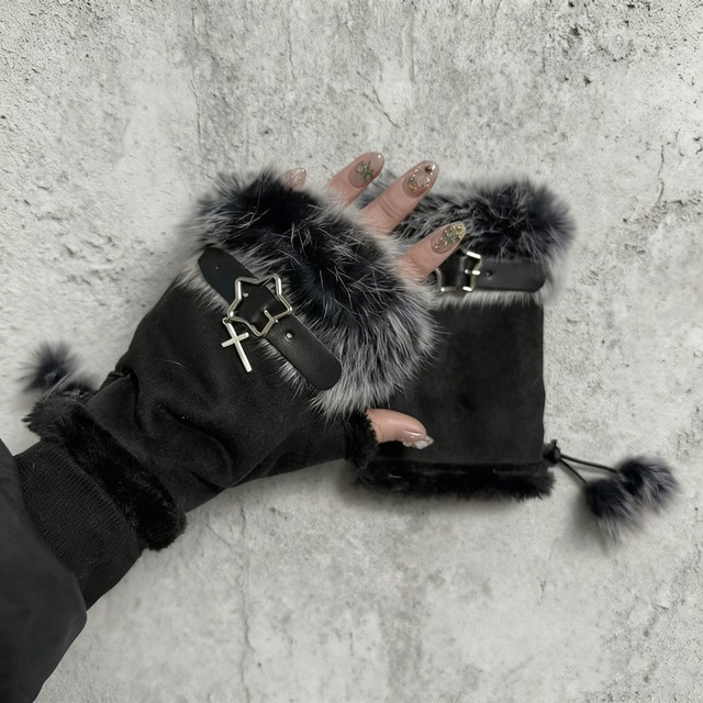 ライブ 小物 ファー付きクロス装飾 アームウォーマー 3色展開 防寒