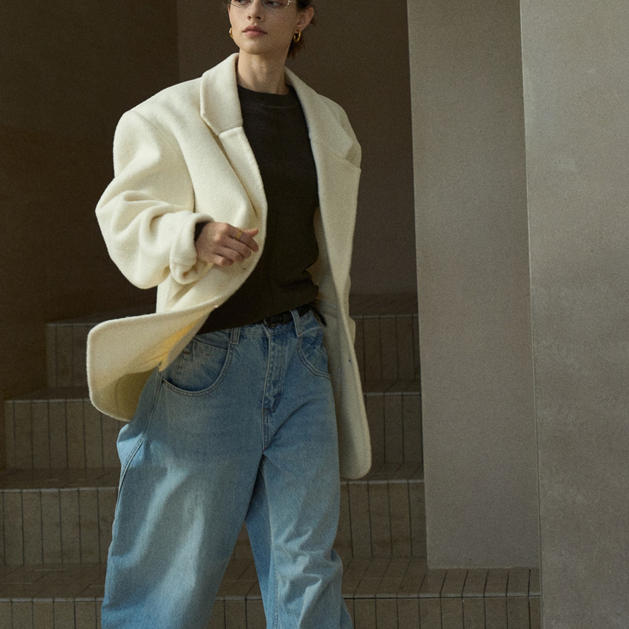 Oversized Ivory Wool Jacket T3733