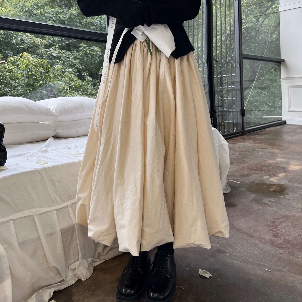 White Balloon Long Skirt / ホワイト バルーン ロングスカート