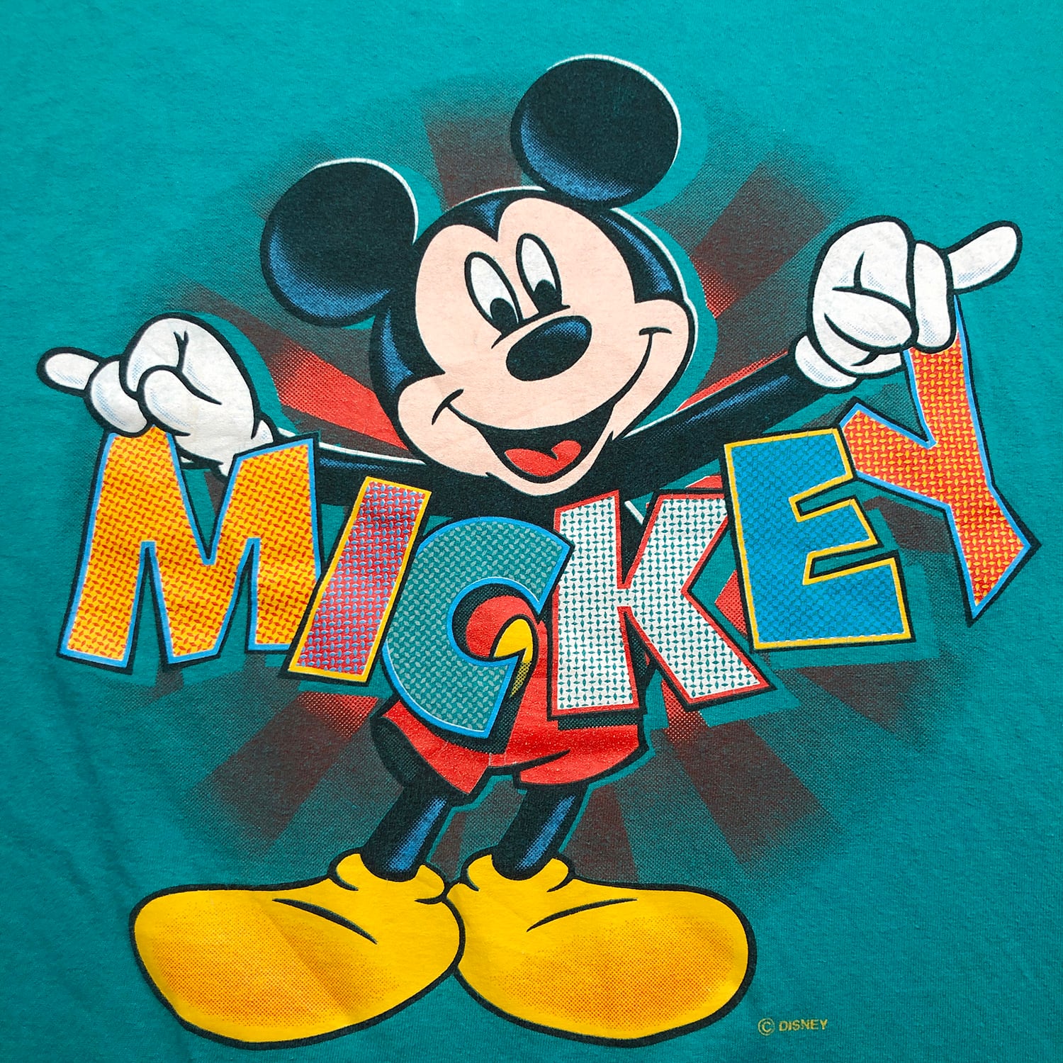 90S メキシコ製 ヴィンテージ ディズニー ミッキーマウス オールド Tシャツ メンズL Disney 青緑色 ディズニーランド 古着