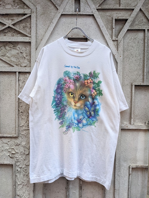 "CAT & FLOWER" print tee / made in USA