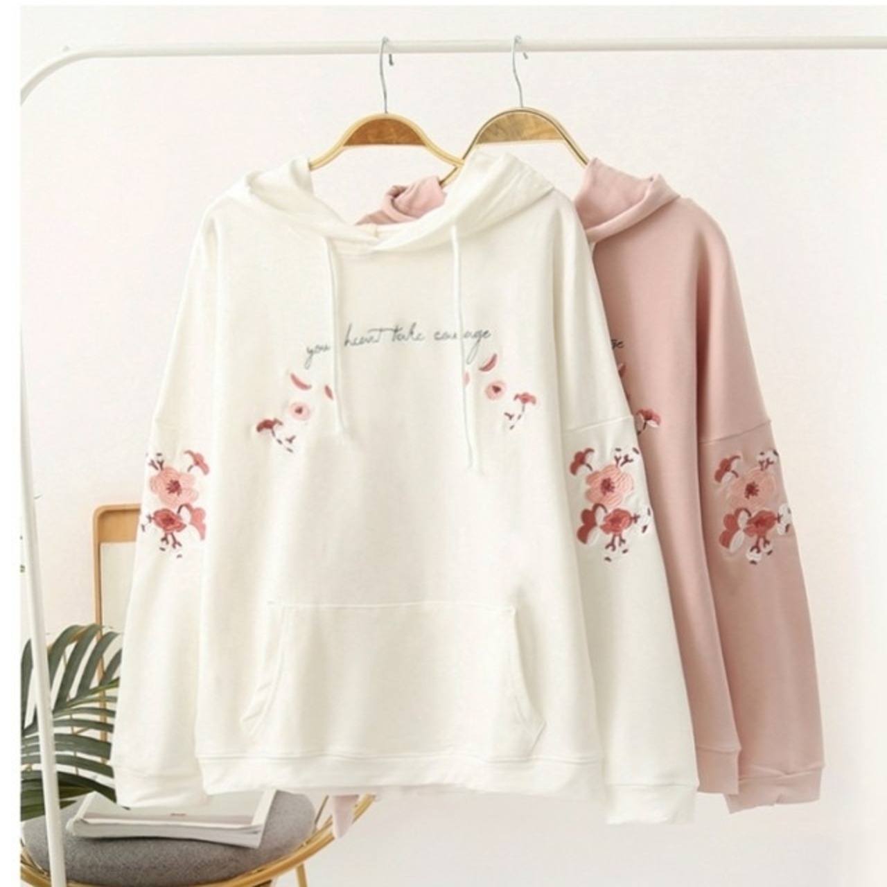 冬服 レディース 花柄 刺繍 パーカー スウェット プルオーバー 