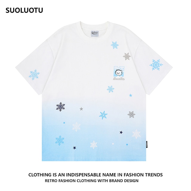 ✿涼しげなグラデーションが、夏の暑さを忘れさせる！【YIDAOシリーズ】★Tシャツ★ 2color トップス ユニセックス コットン グラデーション