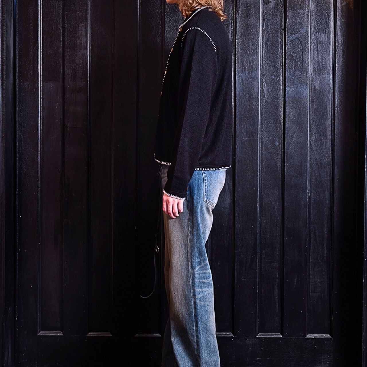 ホワイトステッチニットカーディガン　1194