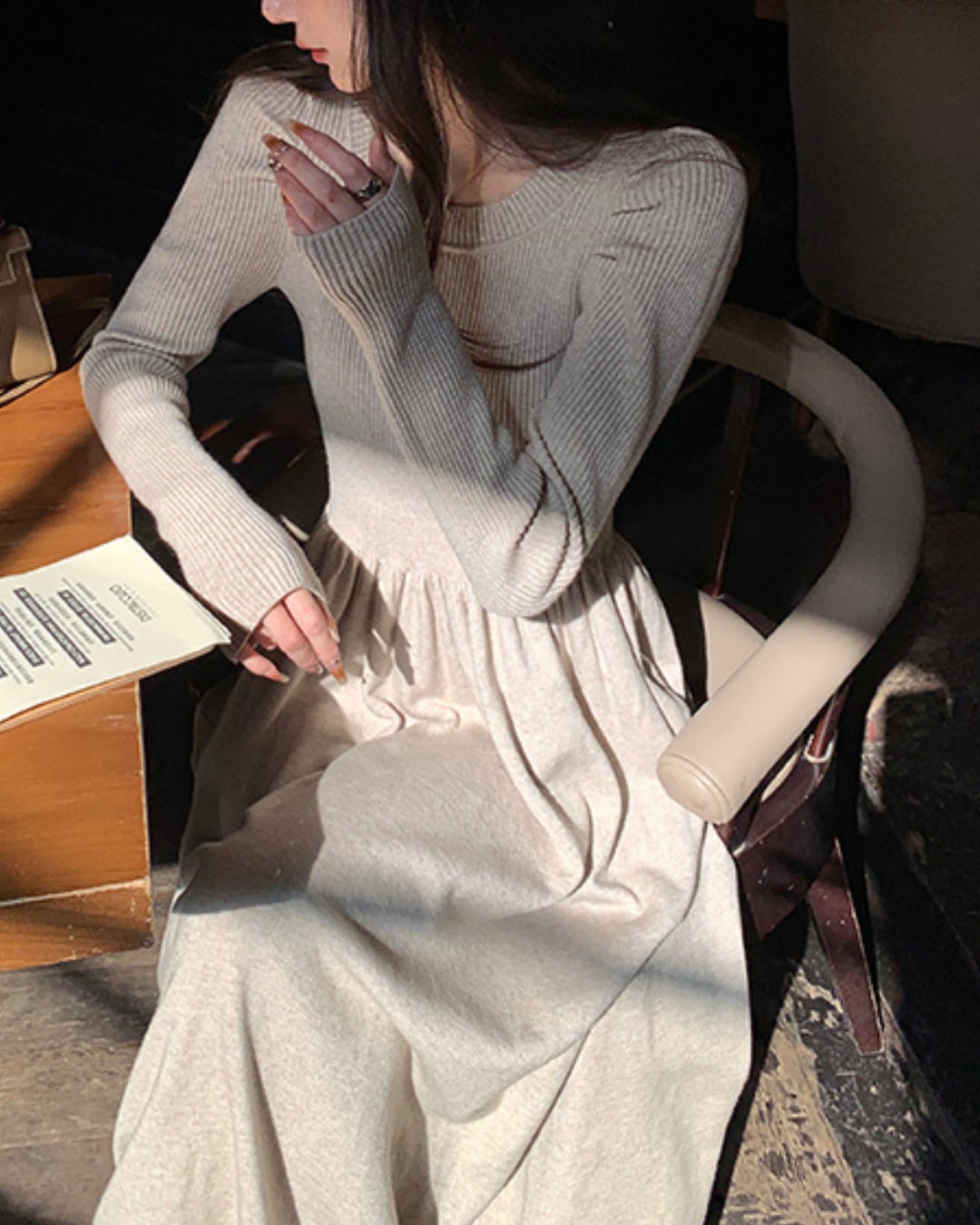 袖コンシャスロングワンピース l5103