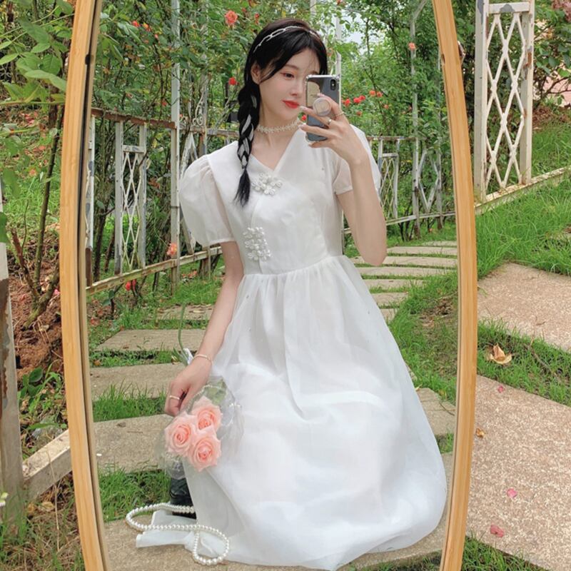 ドレス スリーブスカート ウェスト薄手サマー 大人ガーリー スウィート キュート カジュアル 夏物 萌量不足75980739554