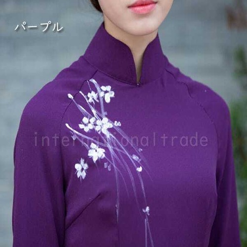 予約 コスプレ服 アオザイ風ロングドレス 無地 長袖 レディース エレガント チャイナドレス風 スリット入り スタンドカラー 上品 かわいい おしゃれ 大きいサイズ 小さいサイズ 仮装 衣装 ダンス舞台 撮影用 イベント パーティー　k14015