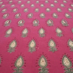 ブロックプリント生地【50cm単位】インド綿 小花柄 ピンク×カーキ×生成り #84512-PK2