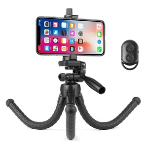 【在庫処分】Hemmotop スマホ 三脚 くねくね どこでも固定可能 フレキシブル三脚 3way雲台 360度回転 ゴム製 耐久性・防水 耐荷重1kg スマホスタンド コンパクト ミニ三脚 一眼レフ 28cm スマホホルダー、リモコン付き iPhone/iPad/タブレット/カメラに適用 写真撮影 自撮り 3280