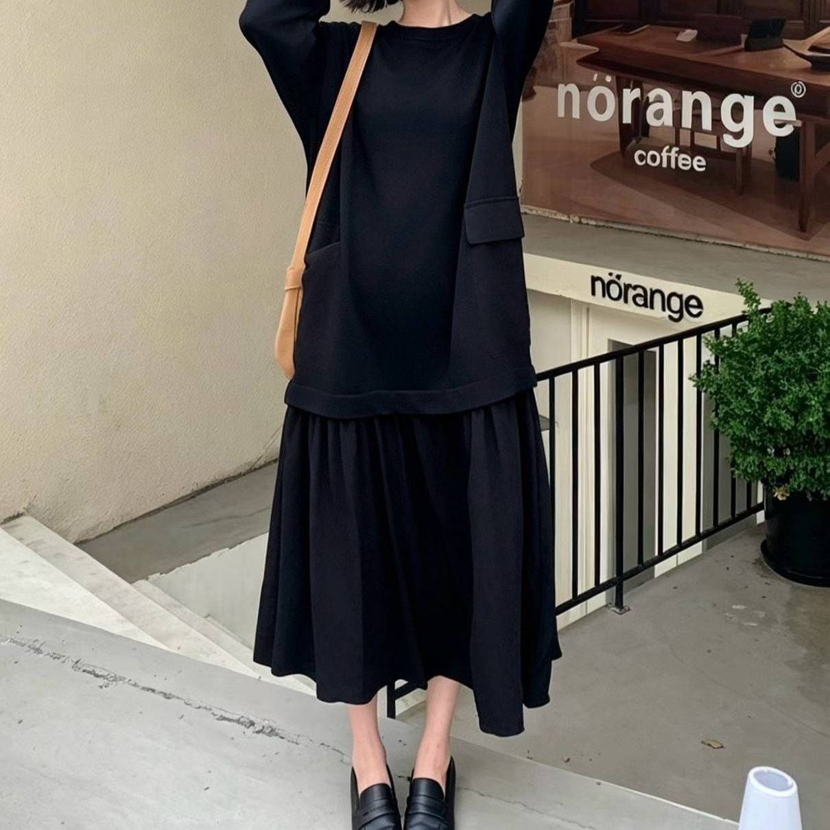 A-LINE FAUX LAYERED RELAXED SWEATSHIRT DRESS M-18416