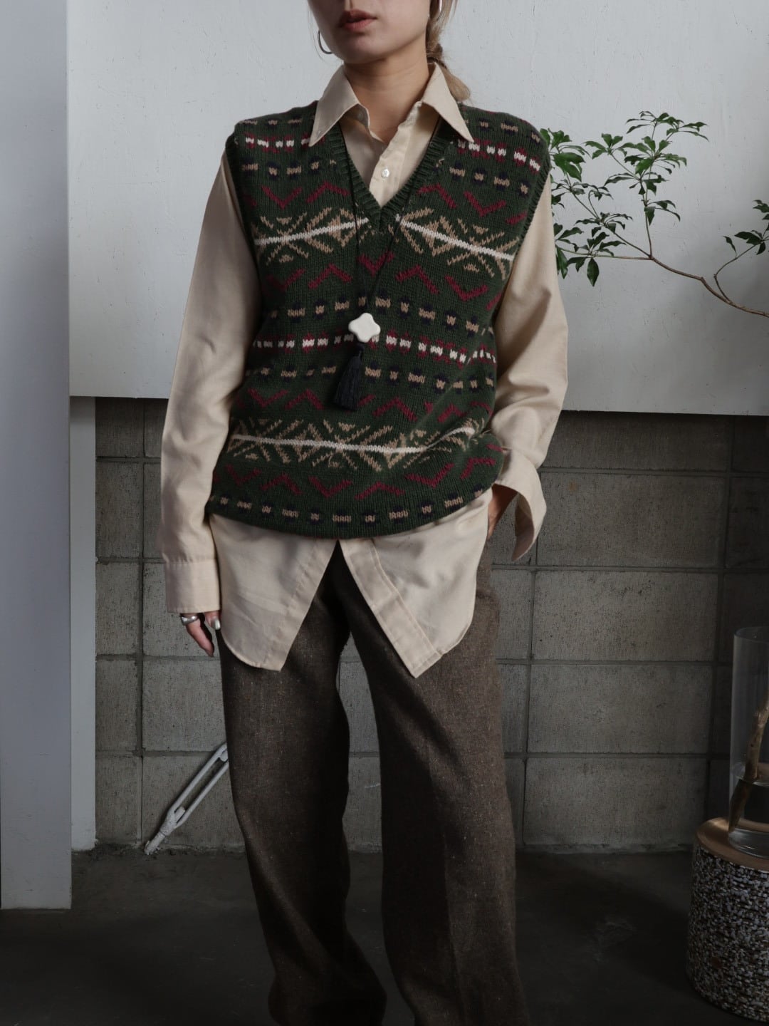 〈vintage〉green design knit vest