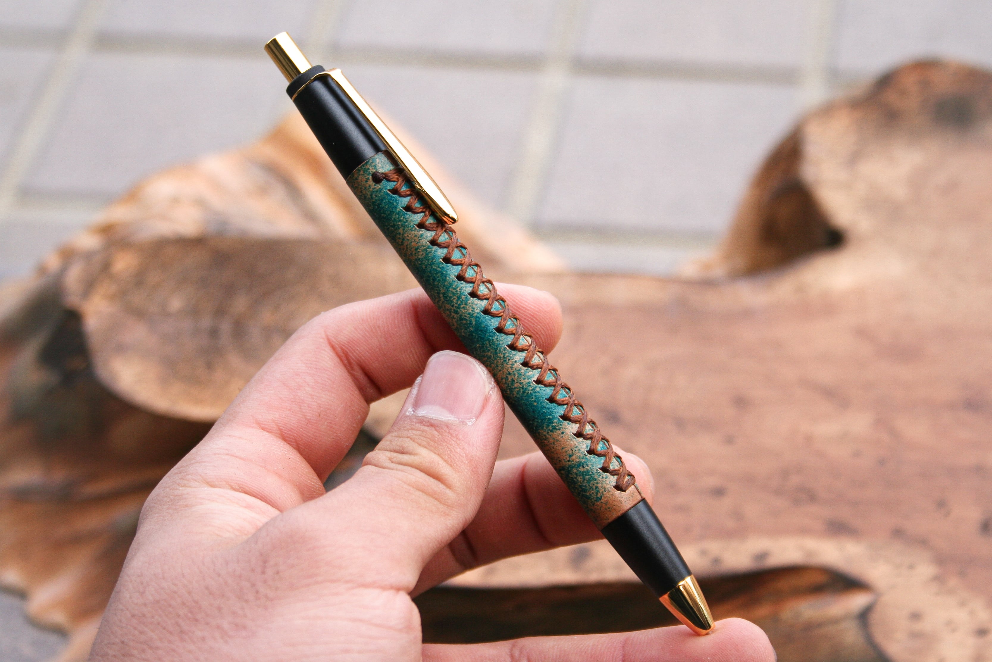 コードバン シャープペンシル　クードゥー ボールペン 革軸ペン 革軸ペン【 ROCADO シェルコードバン MARBLED (ターコイズ