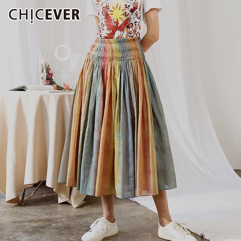 CHICEVERパッチワークスカート女性ウエストレースアップカラフルヒットカラールーズミディアラインスカート2020 Aライン 6base559752279552