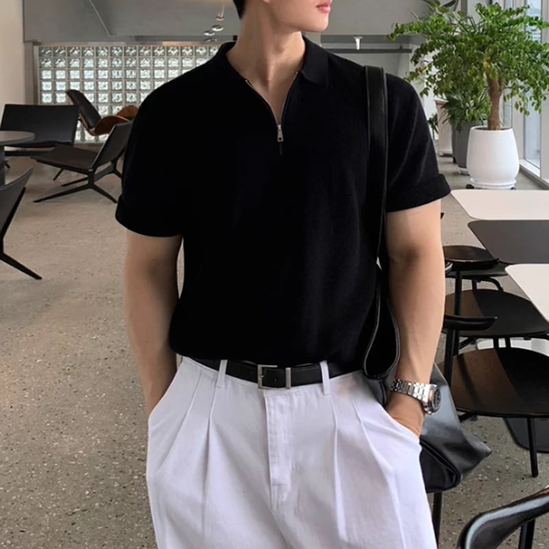 ハーフジップ ニットポロシャツ 2カラー LB1873