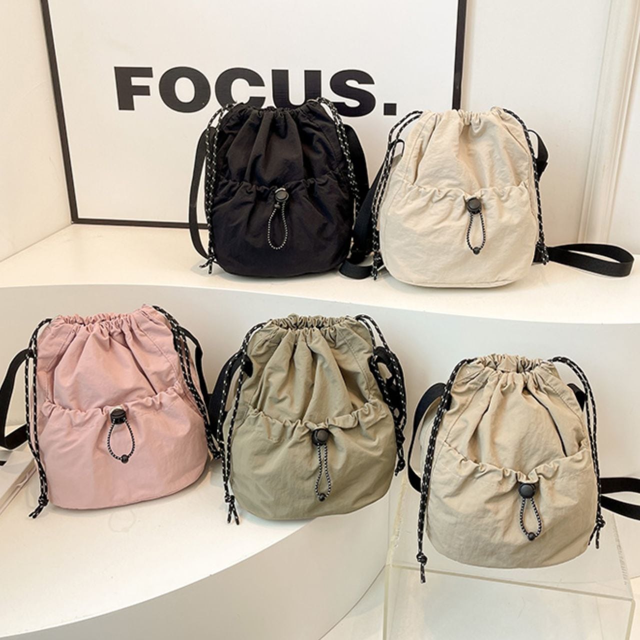 巾着デザイン 軽量ショルダーバッグ Ln00356