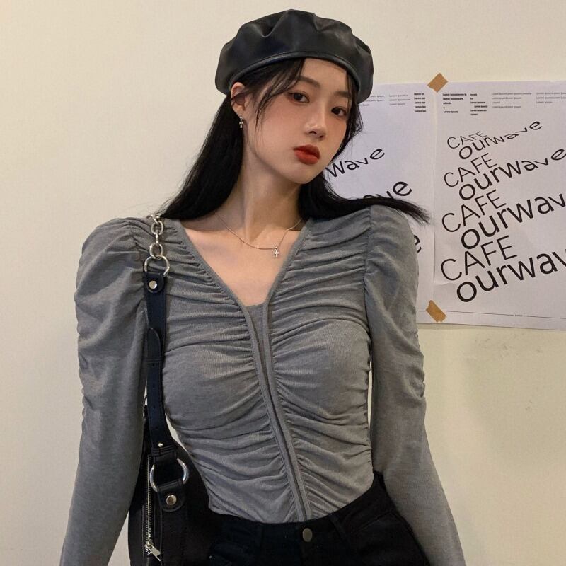 シャツ オータムウィンタースリムスプリングショートトップス Tシャツ ロング 春物 秋物 冬物 YY-ファッション59123801599