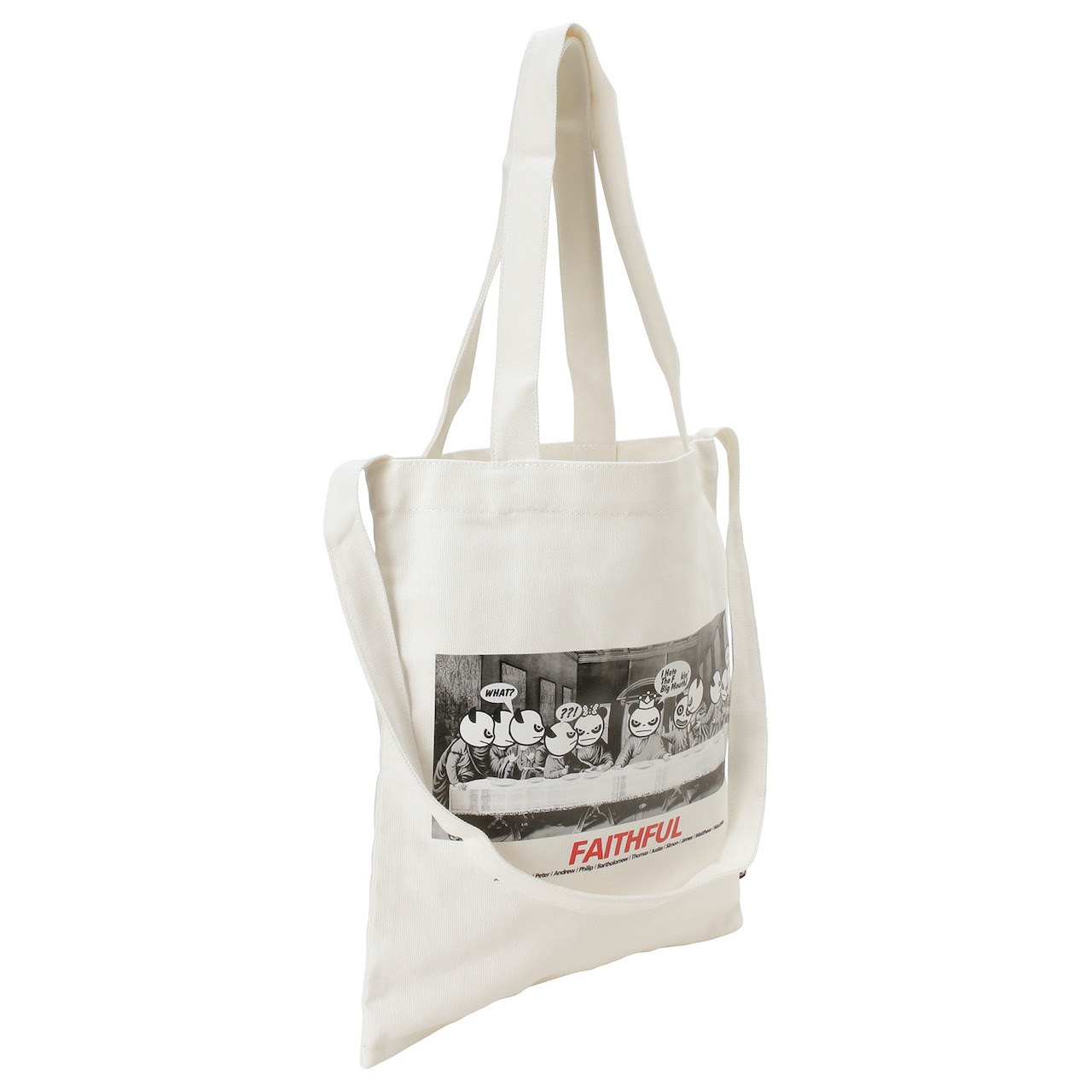 【HIPANDA ハイパンダ】男女兼用 アートパロディシリーズ【最後の晩餐】 2WAY キャンバス バッグ B4サイズ / UNISEX ART PARODY COLLECTION LAST SUPPER CANVAS BAG / WHITE・BLACK