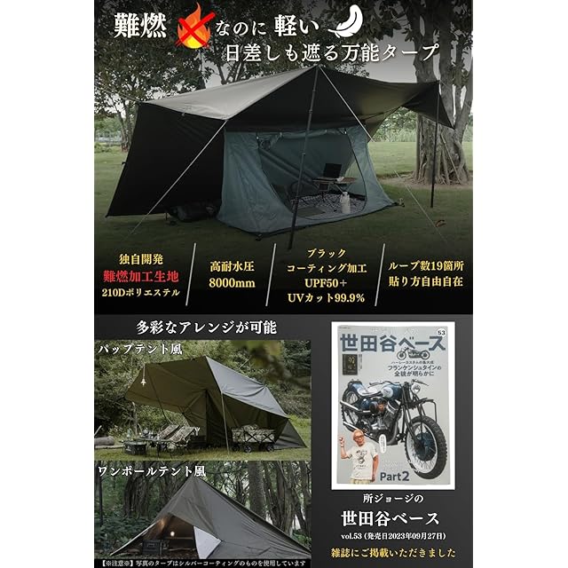 LUHANA タープ 正方形 スクエア 難燃性 ポリエステル 耐水圧8000mm