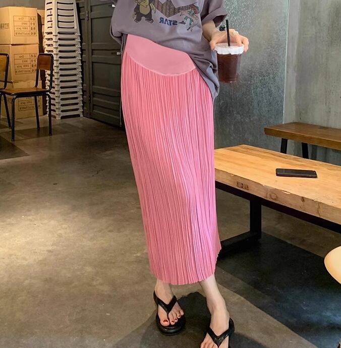 スカート ロングスカート マタニティスカート ミモレ ミモレ丈 Aライン プリーツ ハイウエスト ウエストゴム かわいい 大人可愛い シンプル カジュアル ラフ キュート ルーズ エレガント モダン とろみ感 抜け感 ゆったり フレンチ シック 無地 春 夏 10代 20代 30代 レディース 女性用 ママ マタニティ お出かけ 公園デビュー 休日 着回し 韓国系 楽ちん 体系カバー 脚長 M L XL 白 ホワイト 黒 ブラック ピンク パステルカラー 大人カラー モノトーン