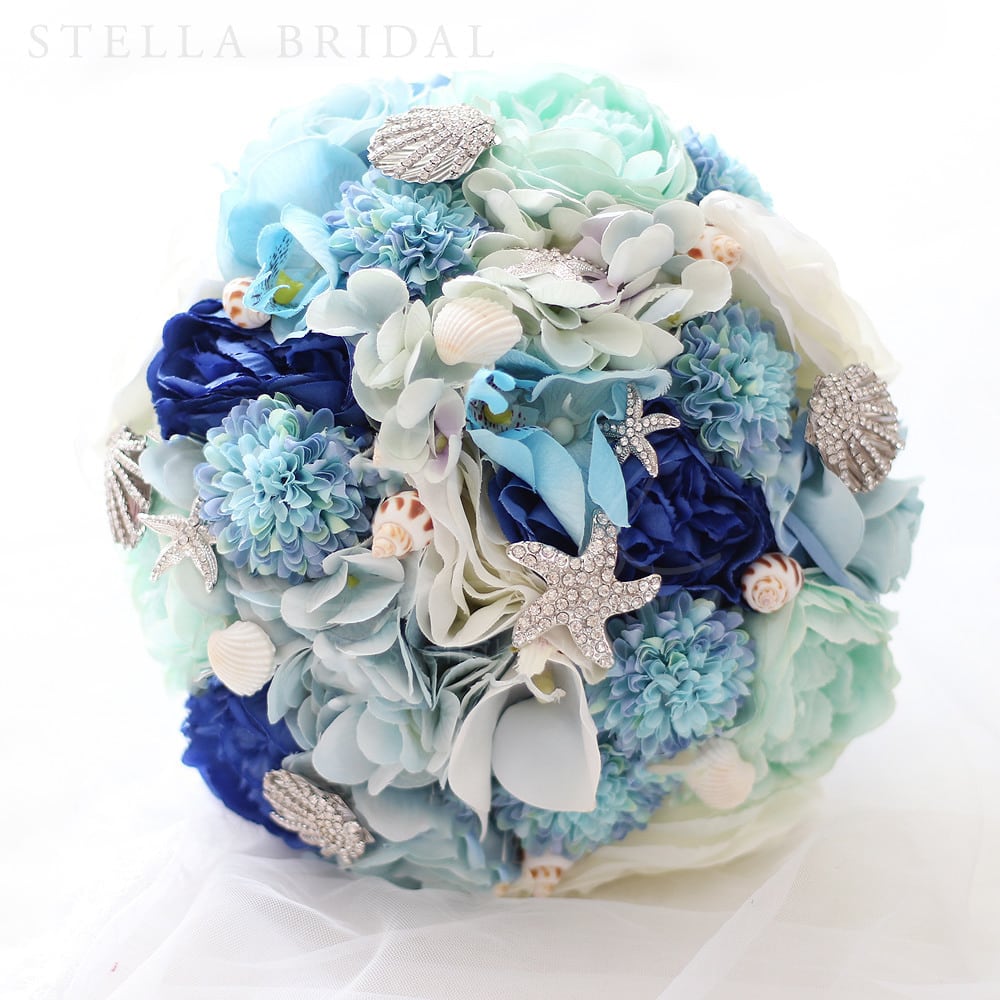受注生産品】シルクフラワーのブローチブーケ マリンスタイル