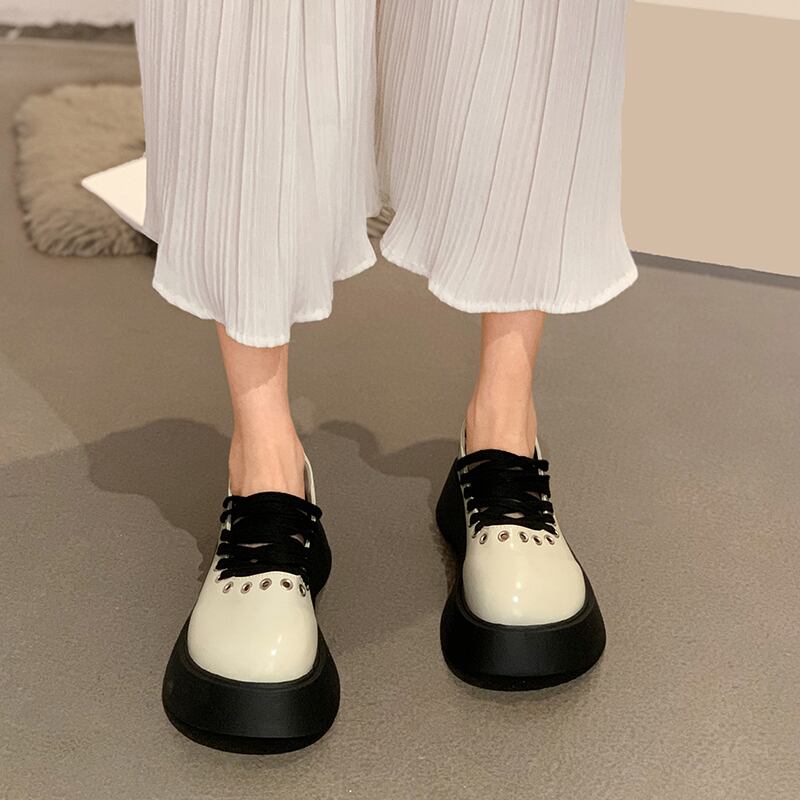 レザーサマースタンダードスタイルシングル 靴 シューズ レトロ レース 夏物 レースアップ フェイクシューズ71286827763