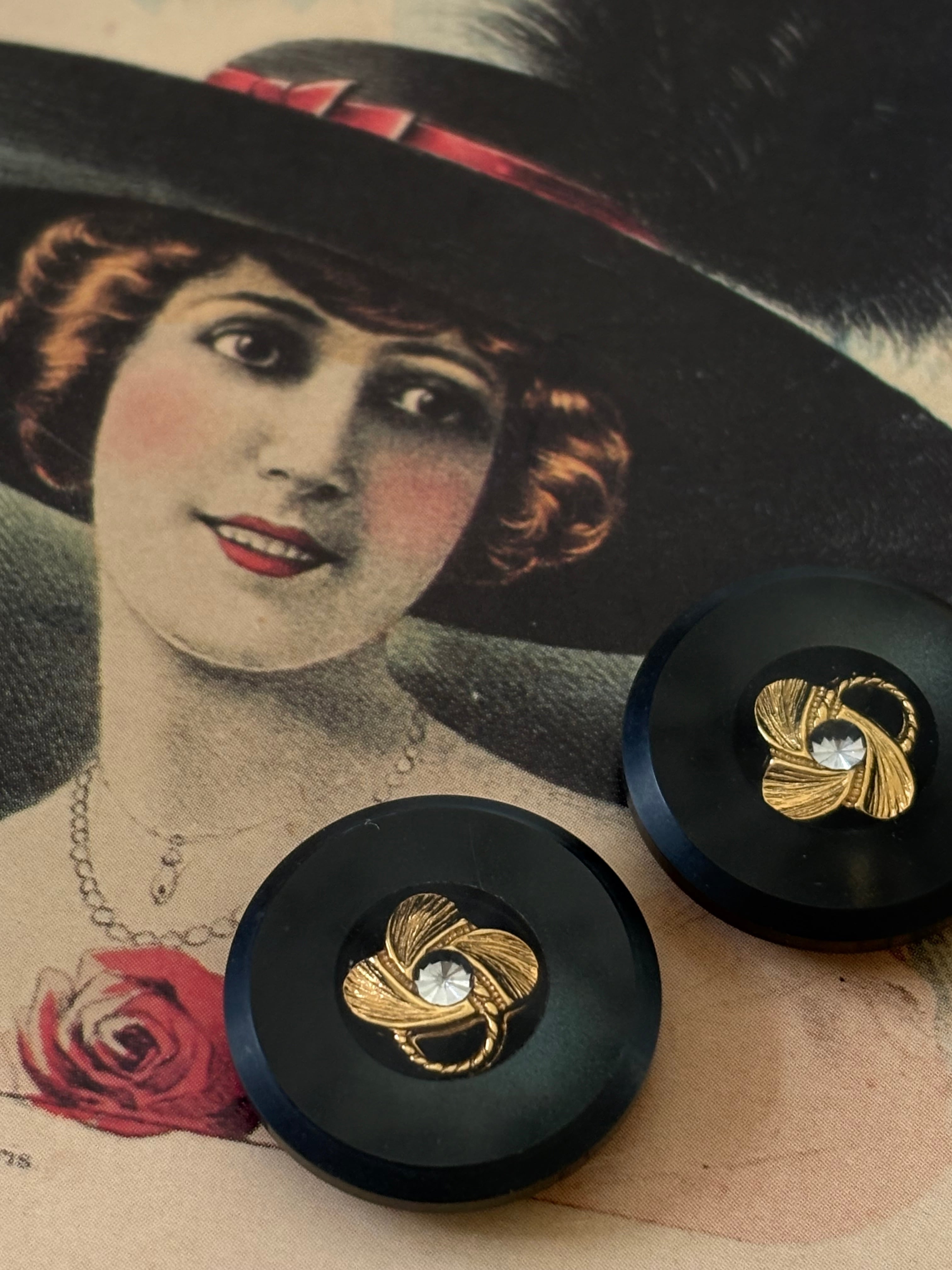 23mm Japanese ヴィンテージボタン グラデーションブラック ストーン レトロ アクセサリーパーツ 装飾材 カルトナージュ