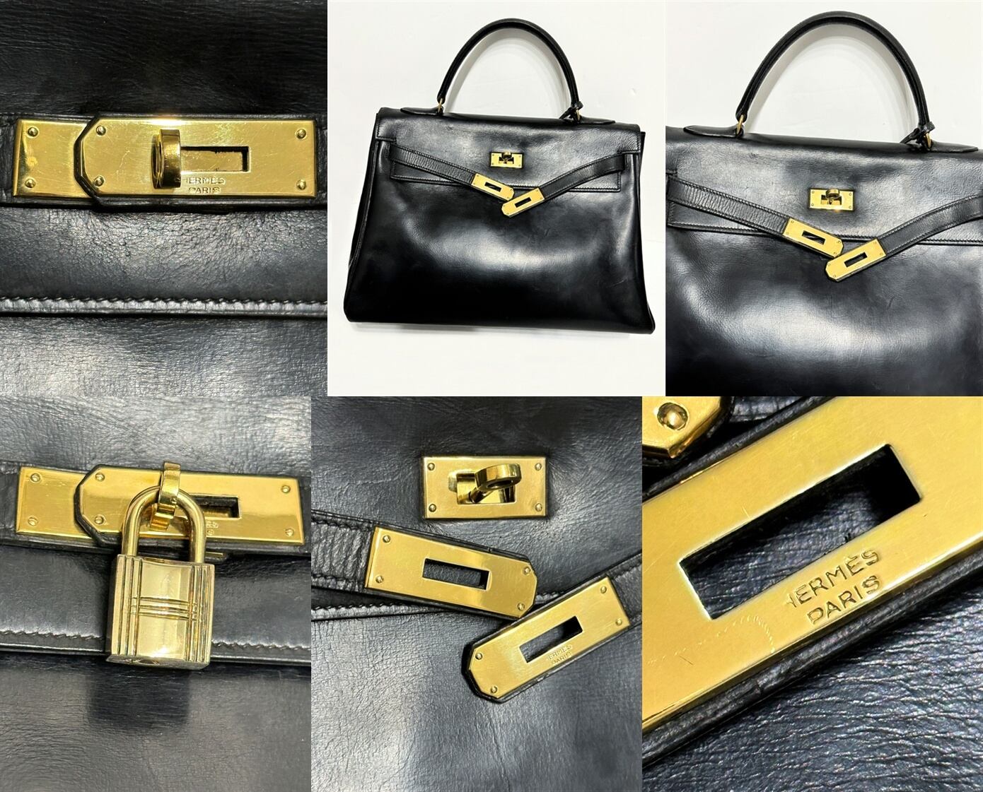 HERMES エルメス ケリー 32 ボックスカーフ レザー ブラック ゴールド