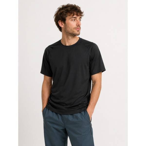 バックプリント ブラック無地 半袖Tシャツ ストレッチ【フランス