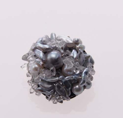 あこや＆水晶モザイクブローチ　B1011　Akoya & Crystal Mosaic Brooch