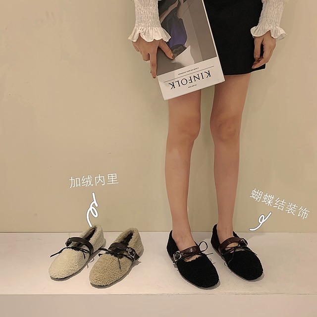 ウィンターリボンブラックファー 靴 シューズ 冬物 フェイクシューズ67950376610