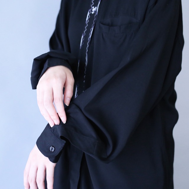 "刺繍" monotone gradation design fry-front minimal mode shirt