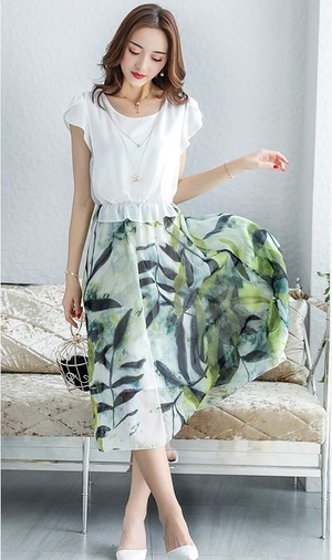 ★送料無料★11号（L)☆爽やかツ－ピ－ス風シフォンワンピ(OPN3016)