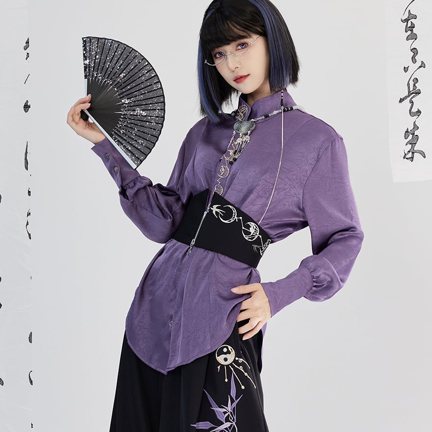 中華ゴシック 長袖シャツ ムーンフェイス 刺繍 ユニセックス 卿棠