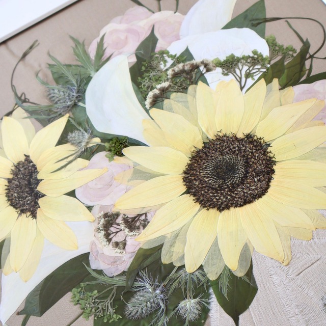 【ペアスタイル・20輪程のブーケとブートニア用】大切なお花（ブーケ）を押し花＋額装します