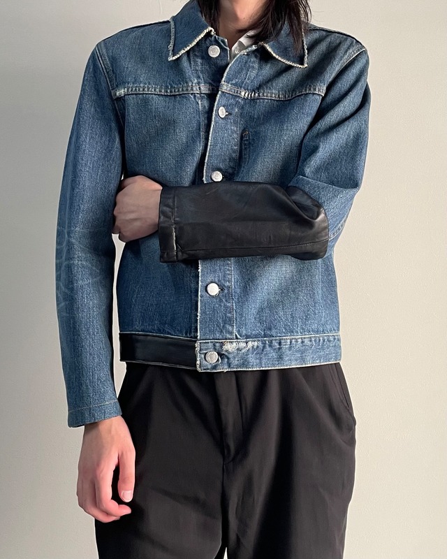 【2003s/s helmut lang】leather sleeve denim jacket
