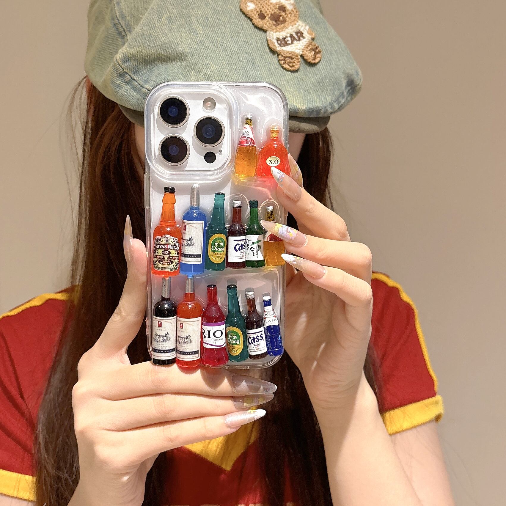 ミニチュア お酒 ボルト iPhone 17 16 15 14 13 12 ケース クリア 耐