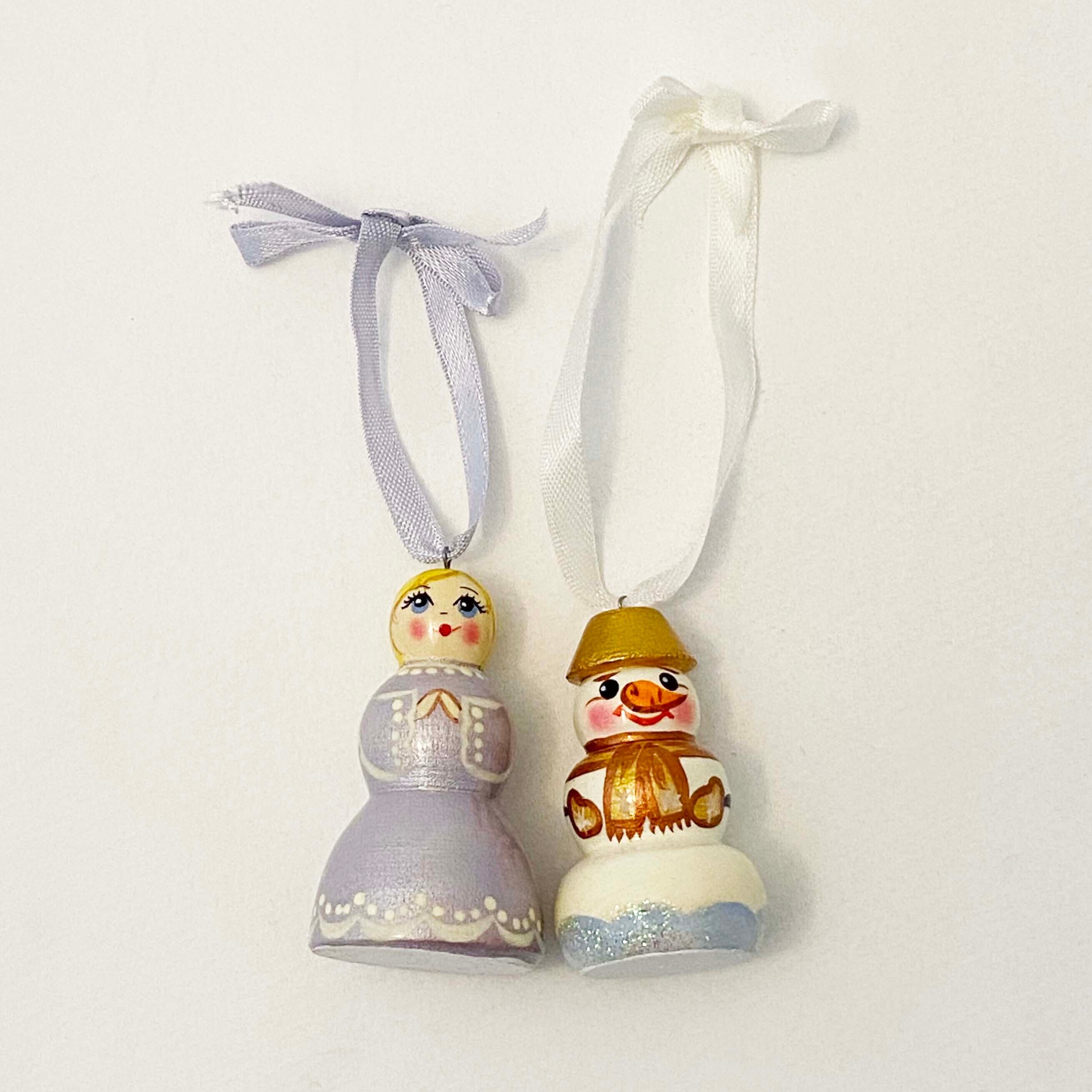 天使と雪だるまのオーナメント（2個セット） | kokeshka