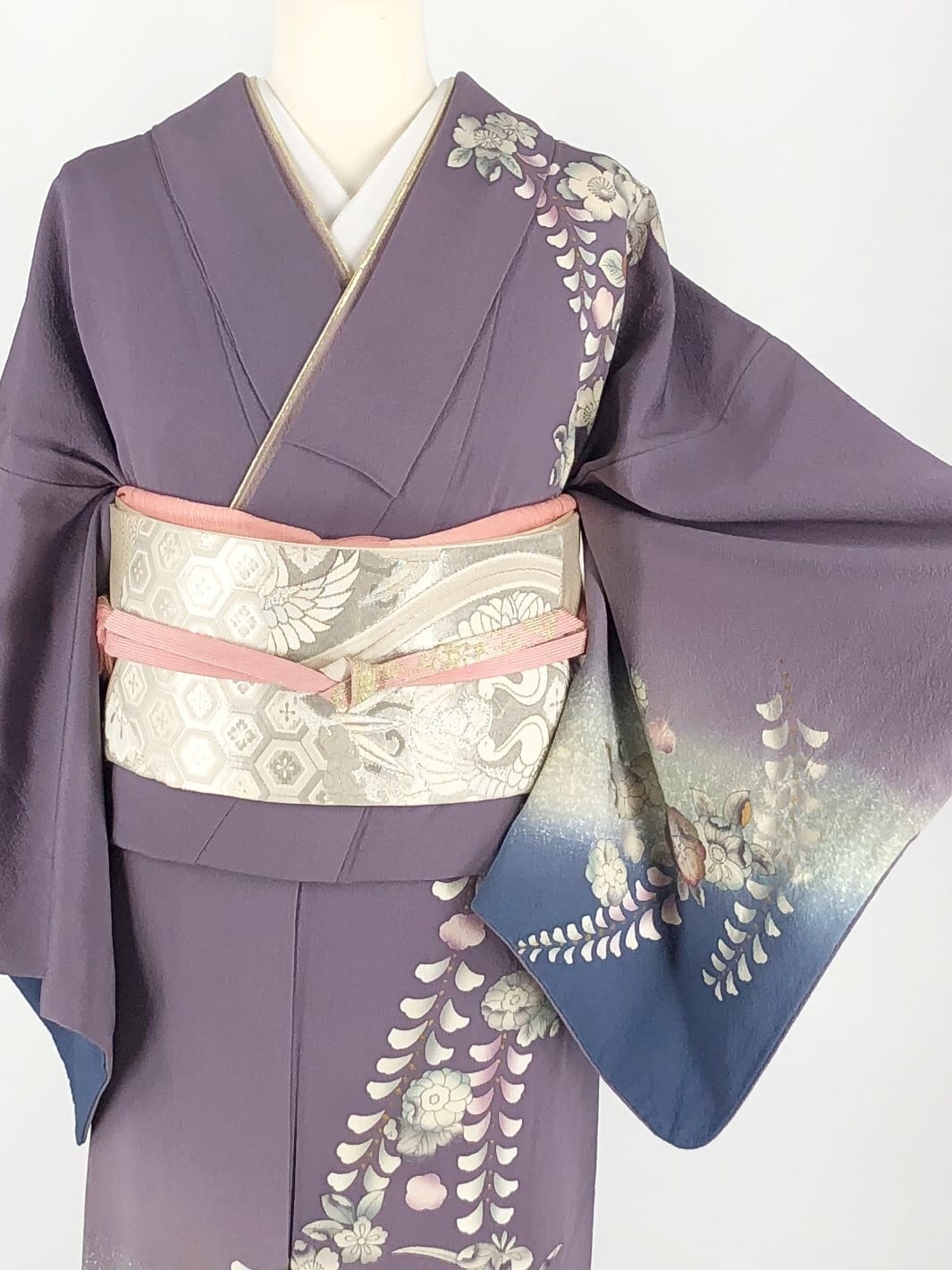 訪問着・附下げレンタル フルセット 紫地藤辻が花文 Mサイズ 034  