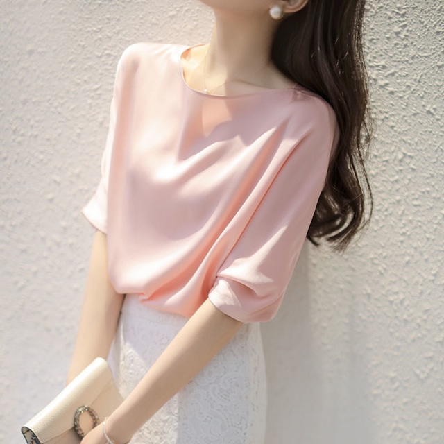 Half sleeve elegant silky satin shirt ( 4color )