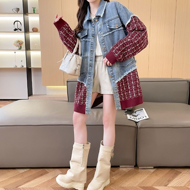 【outer】ニットドッキングデニムジャケット Q6999