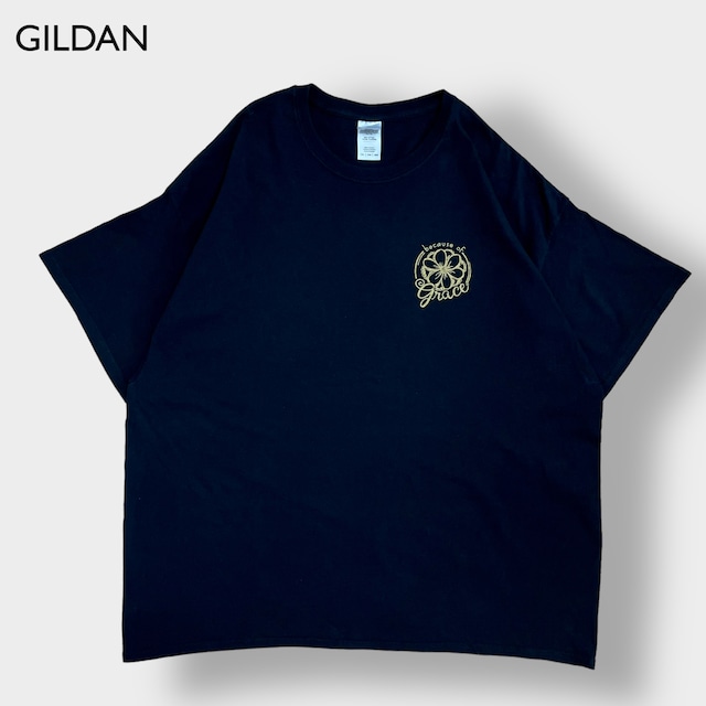 【GILDAN】3XL ビッグシルエット Under the Carolina Moon ワンポイントロゴ プリント Tシャツ バックプリント 黒 半袖 US古着