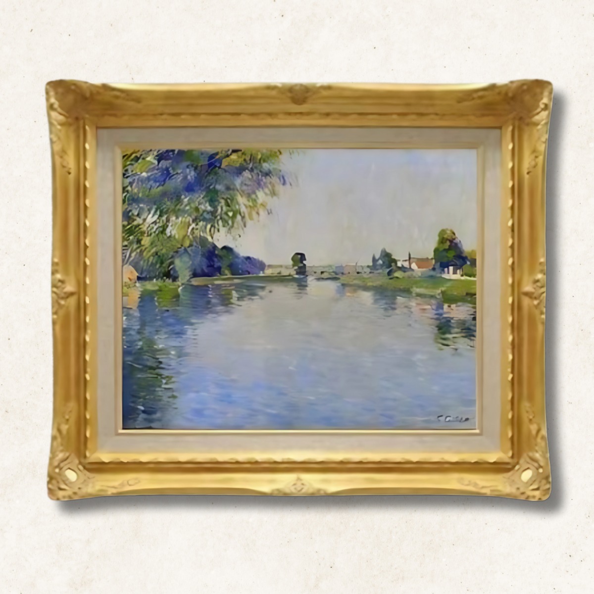 ギュスターヴ・カイユボット 手描き油絵複製画《セーヌ川の景色》F6