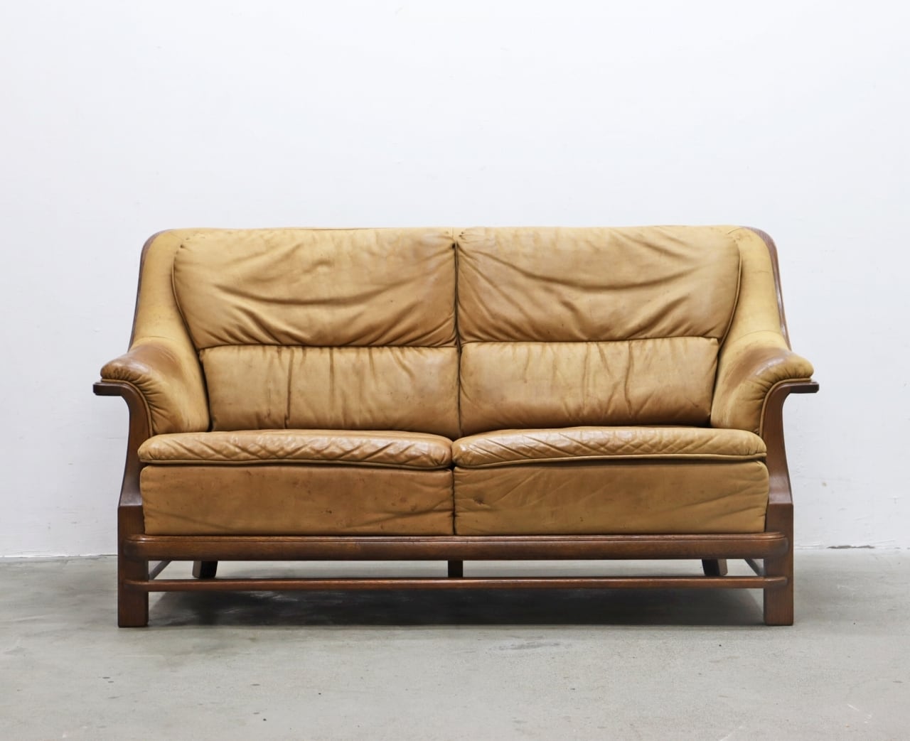 ヴィンテージ ドイツ 本革 オーク材 2Pソファ クラシカル レトロ 2シーター RCT31239