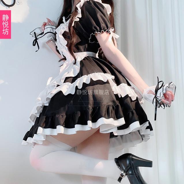 メイド服 4点セット ワンピ エプロン カチューシャ リボン チェック柄